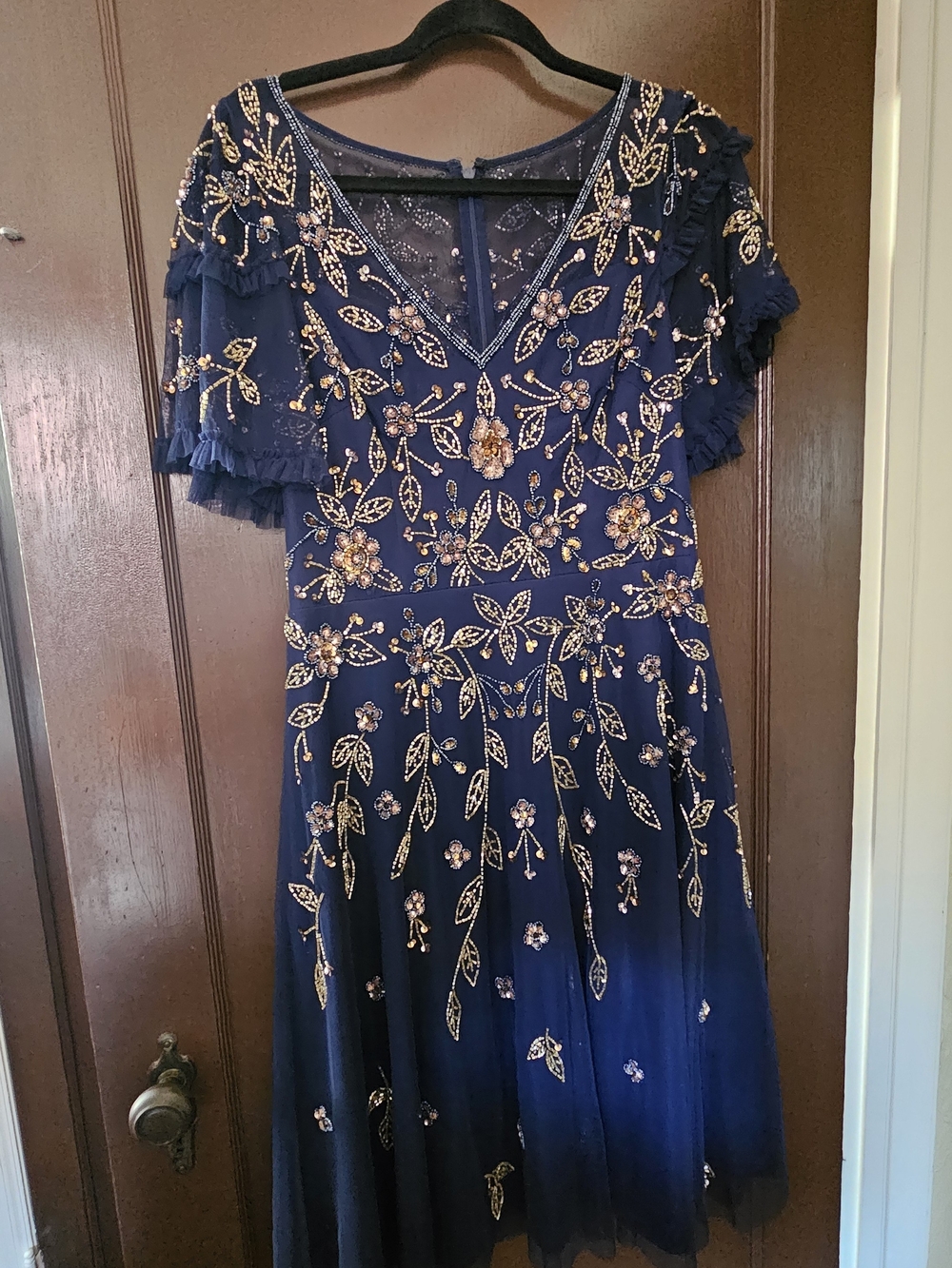 Adrianna Papell Women's Blue Floa Sequined Dress, Size 8